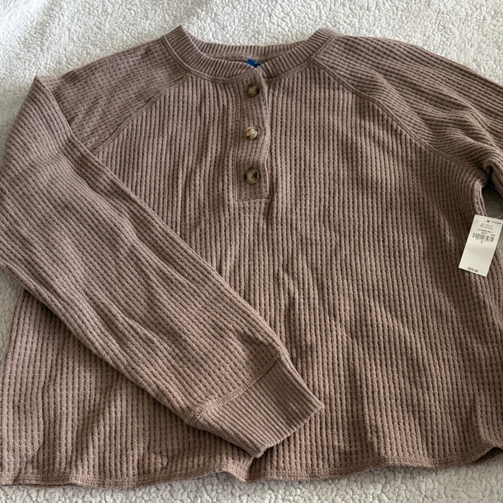 Old Navy Taupe Waffle Knit Sweatshirt